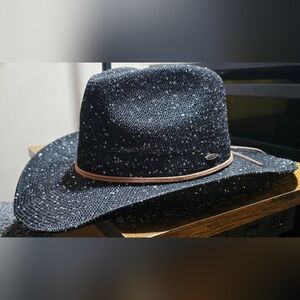 CC Sequin Black Western Hat Glam Cowgirl Festival Concert Wide Brim Sparkle